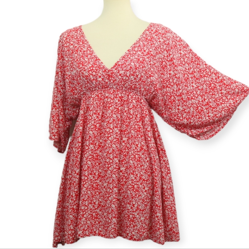 Shein Red Floral Printed Boho Dress